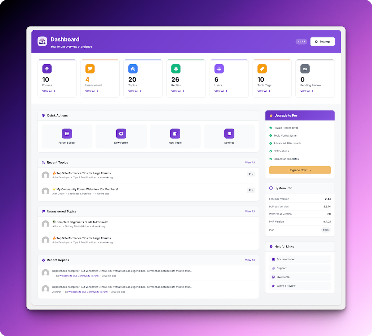 Forumax forum board showing categories and topics — WordPress.org screenshot